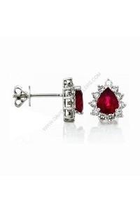 Pear Shaped Ruby Diamond Stud Earrings